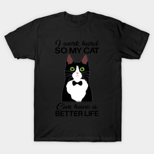 Hard Working Cat Owner T-Shirt Funny Black Cat Gif T-Shirt